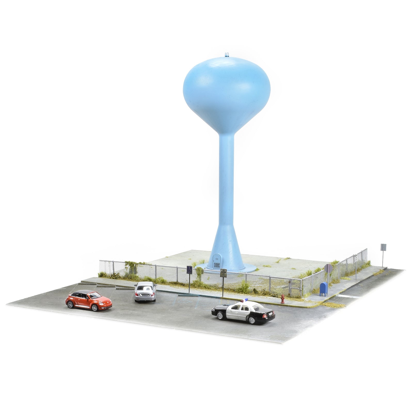 Rail Town Spherical Water Tower w/Flashing Red Light (White) Plastic Model Kit, HO Scale
