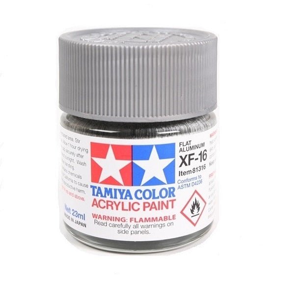 Tamiya Acrylic XF - 16 Flat Aluminum Paint 23ml Bottles - Box of 6