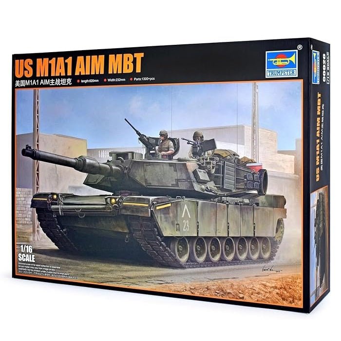Trumpeter US M1A1 AIM MBT Tank Plastic Model Kit, 1/16 Scale - Micro - Mark Scale Model Kits
