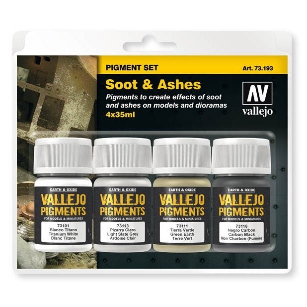 Vallejo Pigments, Snow/Soot/Ashes, Set of 4 Colors