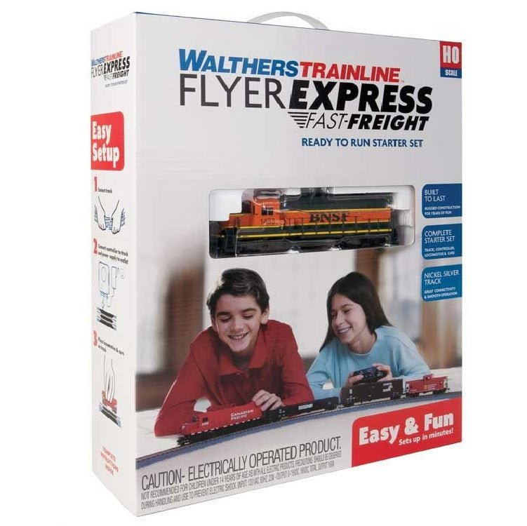 WalthersTrainline Flyer Express Fast - Freight Train Set - Burlington Northern Santa Fe, HO Scale - Micro - Mark Train Sets